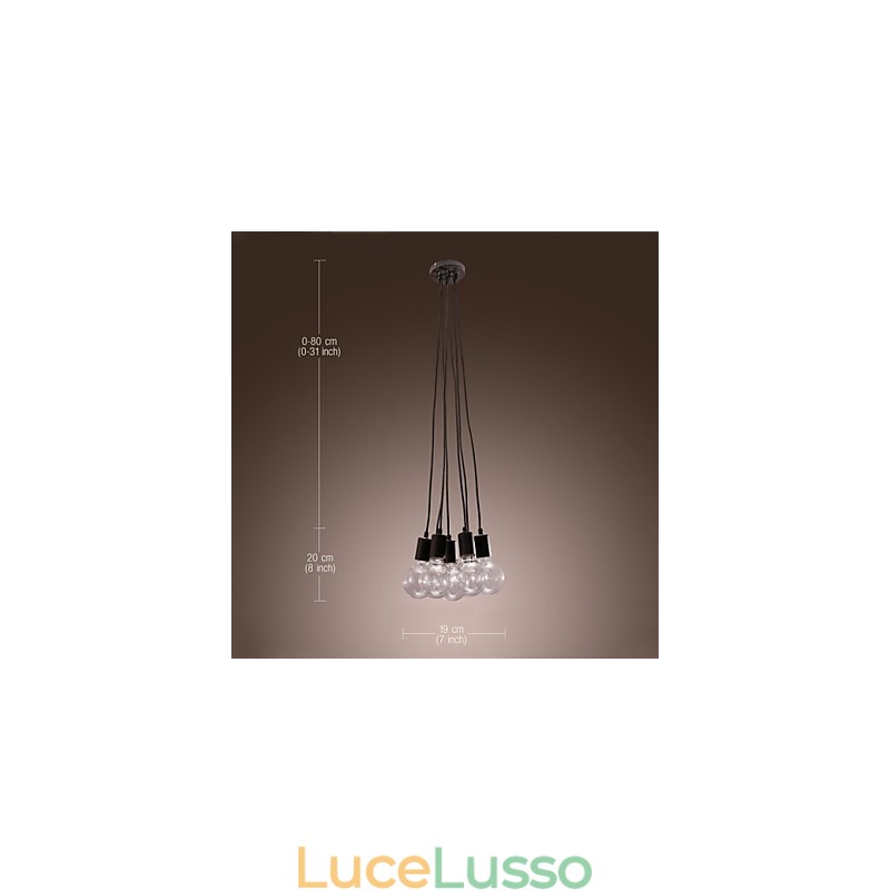 Lampada a sospensione a sfera in vetro Loft con lampadina Edison a 7 teste, moderna