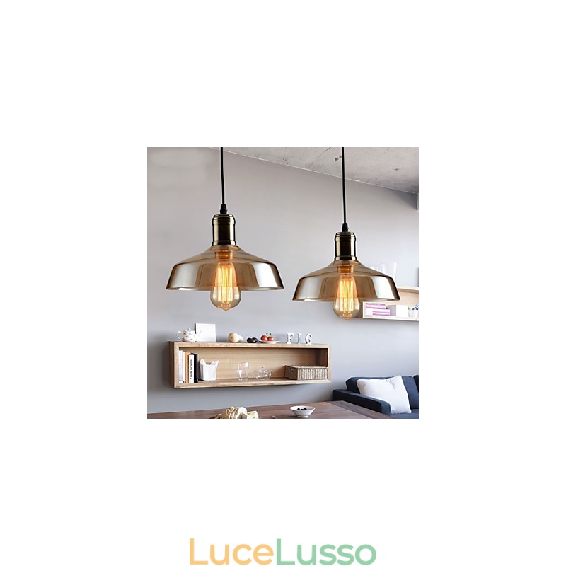 Lampada a sospensione in vetro con illuminazione retrò