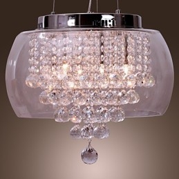 Lampada a sospensione artistica in cristallo a 6 luci con paralume in vetro