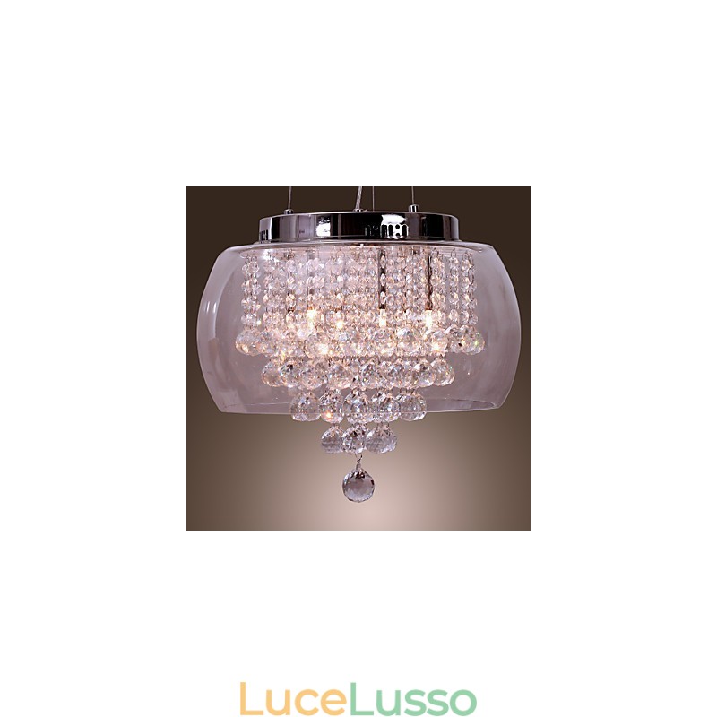 Lampada a sospensione artistica in cristallo a 6 luci con paralume in vetro