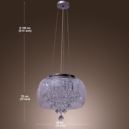 Lampada a sospensione artistica in cristallo a 6 luci con paralume in vetro