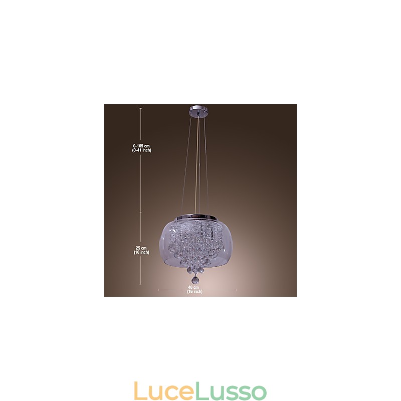 Lampada a sospensione artistica in cristallo a 6 luci con paralume in vetro