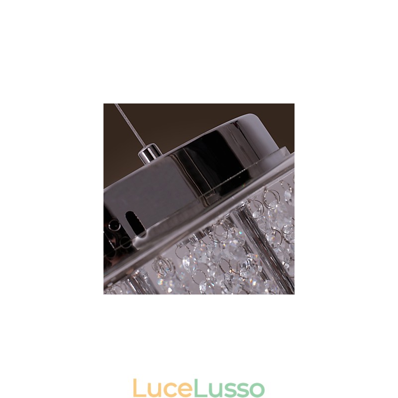 Lampada a sospensione artistica in cristallo a 6 luci con paralume in vetro