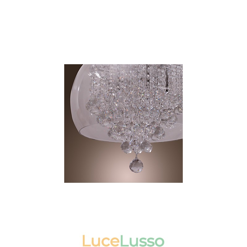Lampada a sospensione artistica in cristallo a 6 luci con paralume in vetro