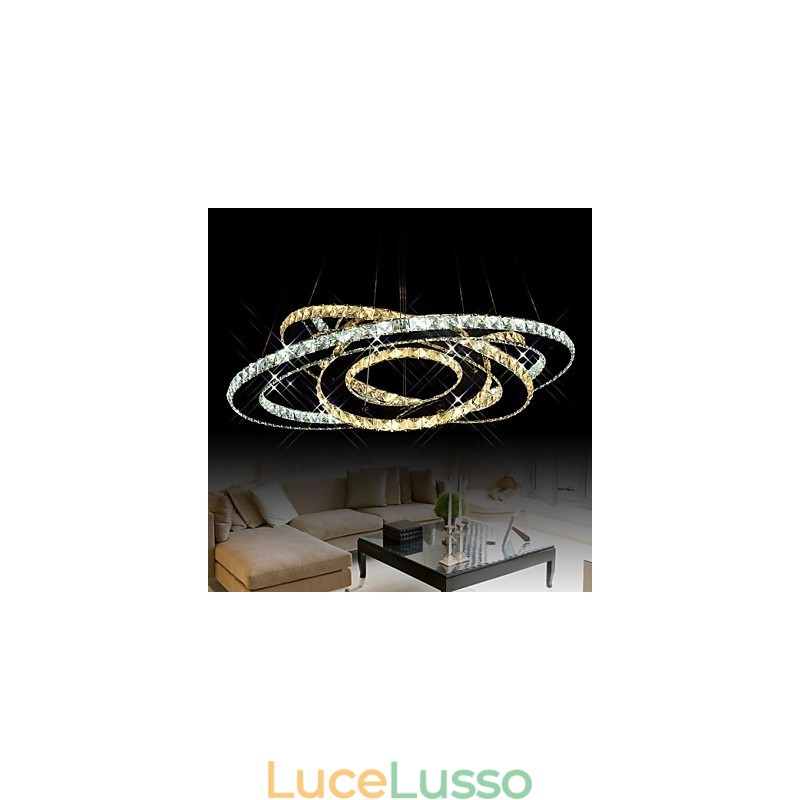 Lampadario a sospensione in cristallo con lampadario a soffitto con 3 anelli bianco caldo e freddo