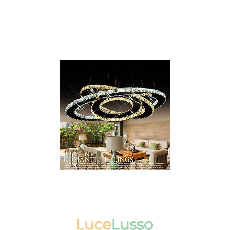 Lampadario a sospensione in cristallo con lampadario a soffitto con 3 anelli bianco caldo e freddo