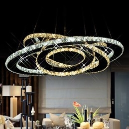 Lampadario a sospensione in cristallo con lampadario a soffitto con 3 anelli bianco caldo e freddo