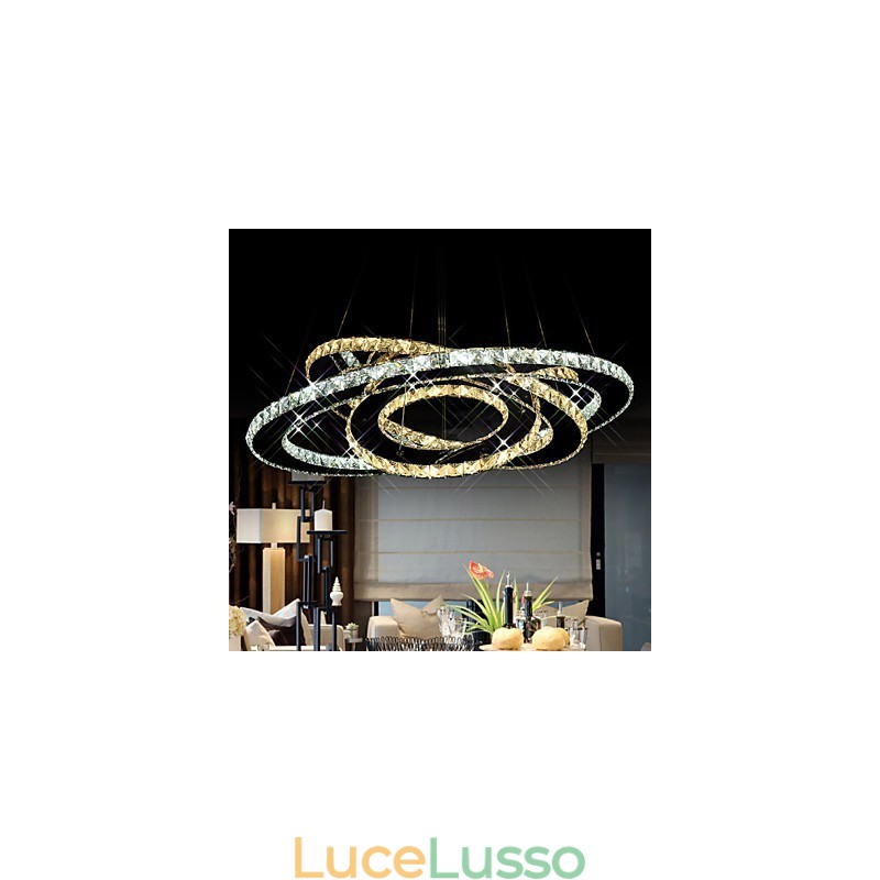 Lampadario a sospensione in cristallo con lampadario a soffitto con 3 anelli bianco caldo e freddo