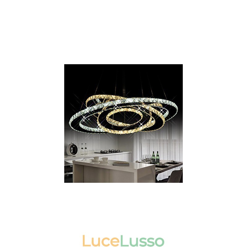 Lampadario a sospensione in cristallo con lampadario a soffitto con 3 anelli bianco caldo e freddo