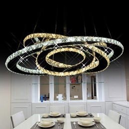 Lampadario a sospensione in cristallo con lampadario a soffitto con 3 anelli bianco caldo e freddo