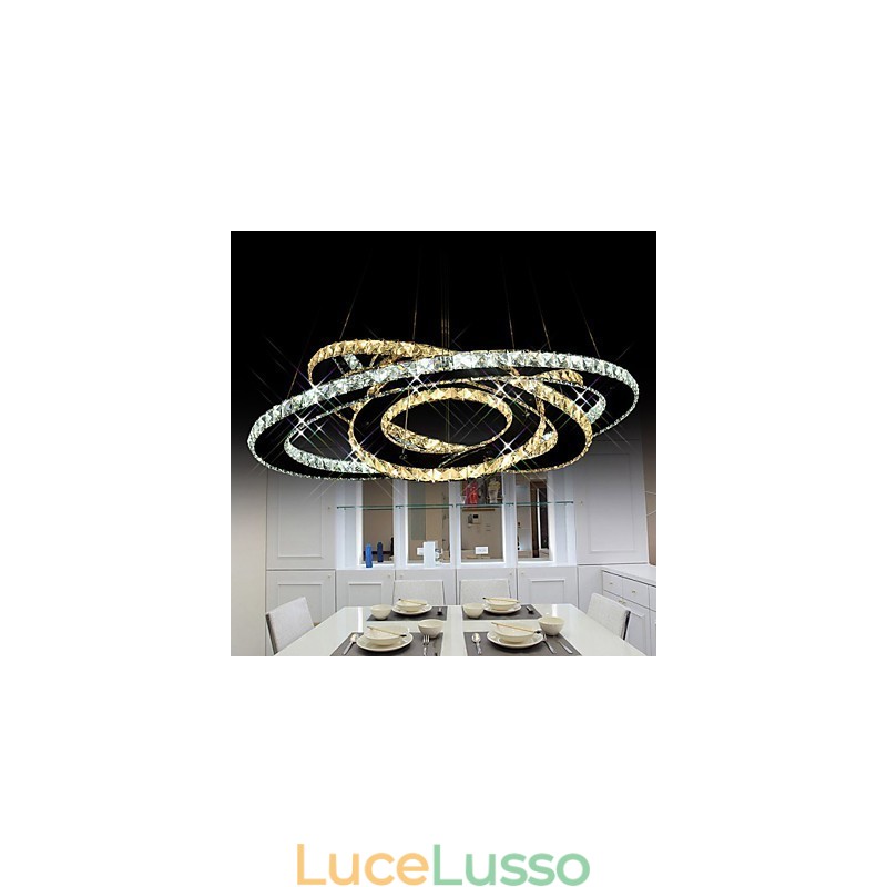 Lampadario a sospensione in cristallo con lampadario a soffitto con 3 anelli bianco caldo e freddo