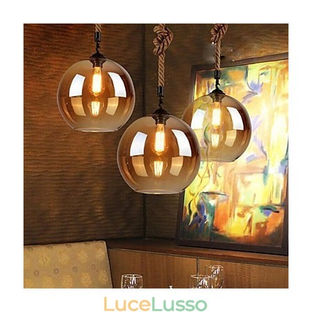 Loft American Rope Retro Lighting Lights Lampada a sospensione in vetro