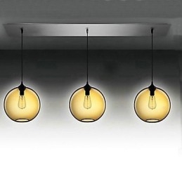 Lampada a sospensione moderna in vetro a 3 luci con design a bolle marrone trasparente