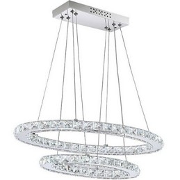 Moderna lampada a sospensione in cristallo con doppio anello ovale per
