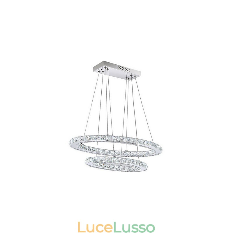 Moderna lampada a sospensione in cristallo con doppio anello ovale per