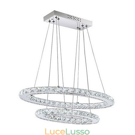 Moderna lampada a sospensione in cristallo con doppio anello ovale per Moderna lampada a sospensione in cristallo con doppio anello ovale per