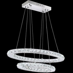 Moderna lampada a sospensione in cristallo con doppio anello ovale per