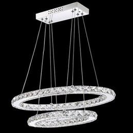 Moderna lampada a sospensione in cristallo con doppio anello ovale per