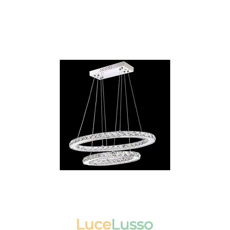 Moderna lampada a sospensione in cristallo con doppio anello ovale per