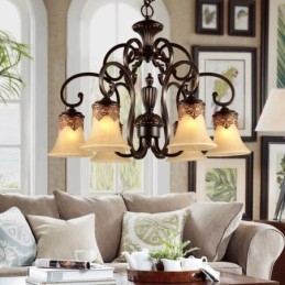 Lampadario a sospensione 6 luci Vintage Country Island metallo + vetro