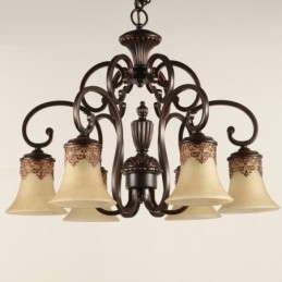 Lampadario a sospensione 6 luci Vintage Country Island metallo + vetro