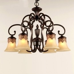 Lampadario a sospensione 6 luci Vintage Country Island metallo + vetro