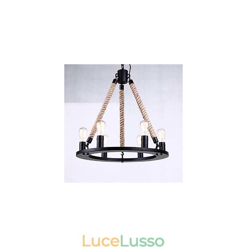 Lampada a sospensione 6 luci stile country in ferro battuto