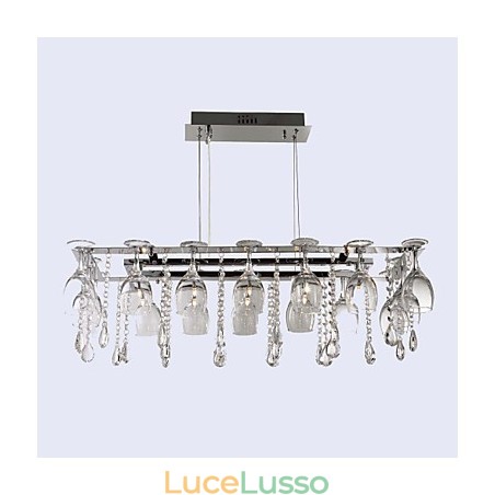 Lampada a sospensione moderna contemporanea tradizionale classica in metallo cromato e cristallo Lampada a sospensione moderna contemporanea tradizionale classica in metallo cromato e cristallo