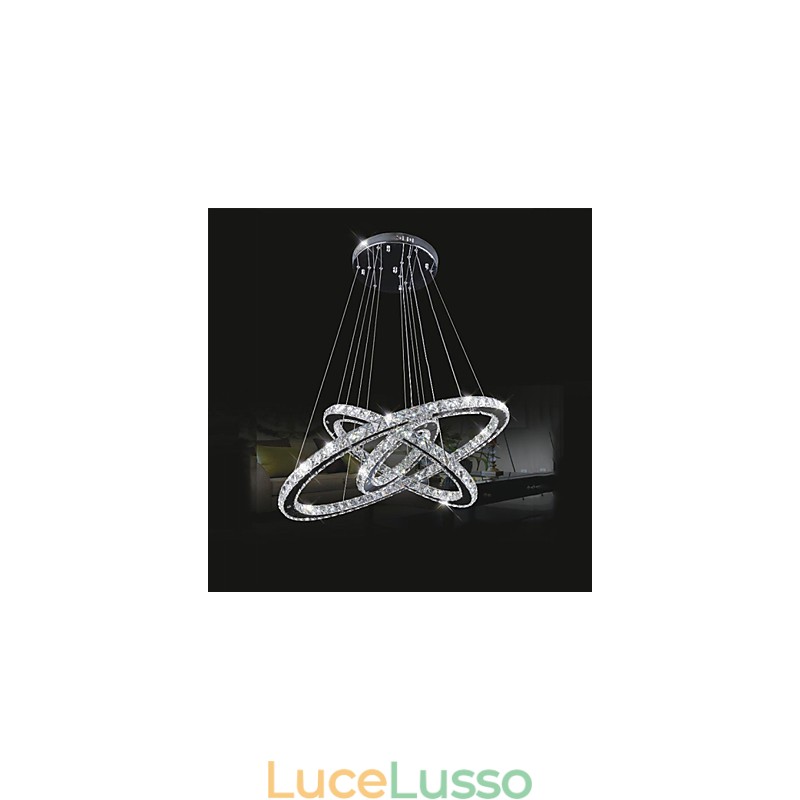 Lampadario a sospensione circolare dimmerabile con cristallo K9 bianco caldo e freddo con telecomando