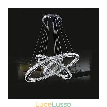 Lampadario a sospensione circolare dimmerabile con cristallo K9 bianco caldo e freddo con telecomando Lampadario a sospensione circolare dimmerabile con cristallo K9 bianco caldo e freddo con telecomando
