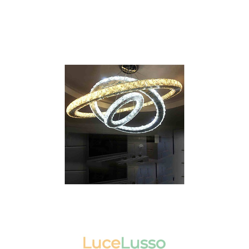 Lampadario a sospensione circolare dimmerabile con cristallo K9 bianco caldo e freddo con telecomando