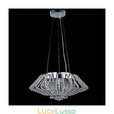 Lampada a sospensione in cristallo in acciaio inossidabile a forma di diamante con 9 luci Lampada a sospensione in cristallo in acciaio inossidabile a forma di diamante con 9 luci