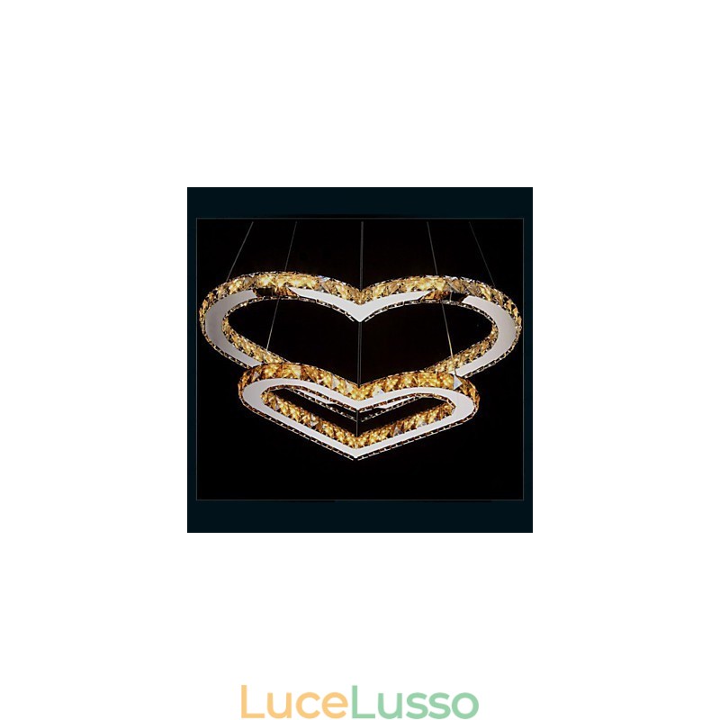 Lampadario a sospensione Lampadario a luce Trasparente O Ambra K9 Cristallo Doppio a forma di cuore Lampade da soffitto Luci