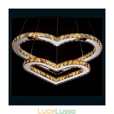 Lampadario a sospensione Lampadario a luce Trasparente O Ambra K9 Cristallo Doppio a forma di cuore Lampade da soffitto Luci