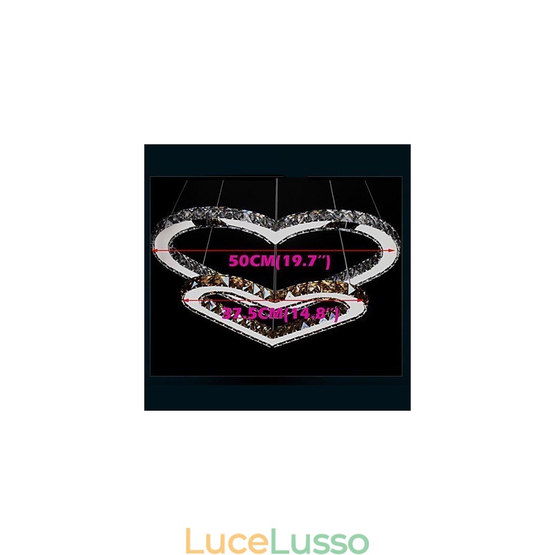 Lampadario a sospensione Lampadario a luce Trasparente O Ambra K9 Cristallo Doppio a forma di cuore Lampade da soffitto Luci