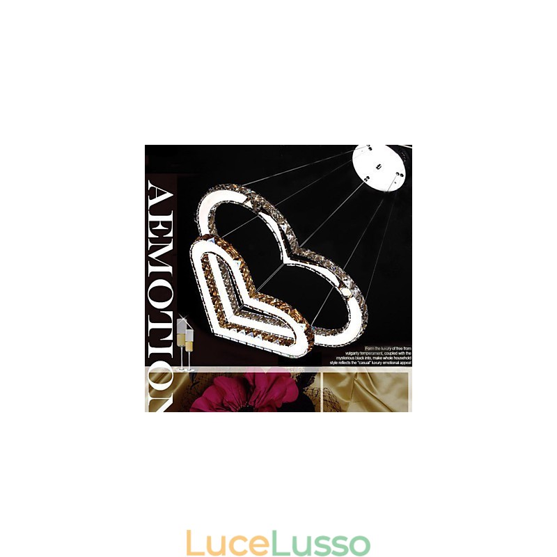 Lampadario a sospensione Lampadario a luce Trasparente O Ambra K9 Cristallo Doppio a forma di cuore Lampade da soffitto Luci