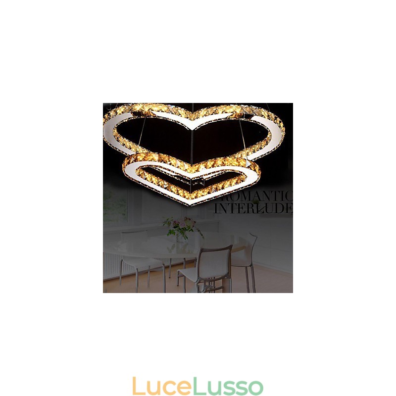 Lampadario a sospensione Lampadario a luce Trasparente O Ambra K9 Cristallo Doppio a forma di cuore Lampade da soffitto Luci