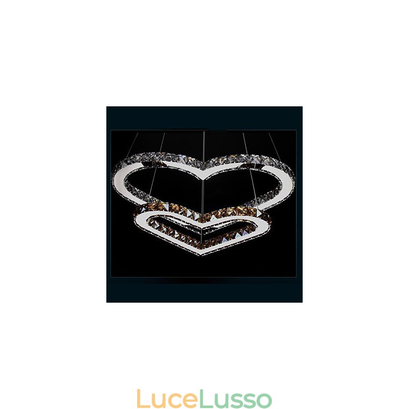 Lampadario a sospensione Lampadario a luce Trasparente O Ambra K9 Cristallo Doppio a forma di cuore Lampade da soffitto Luci