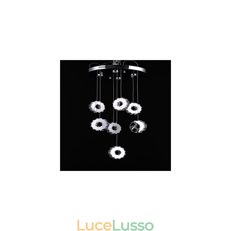 Lampadario moderno di cristallo in acciaio inossidabile a sette luci e sette anelli di alta qualità