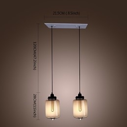 Lampada a sospensione moderna in vetro con 2 luci in design bottiglia trasparente