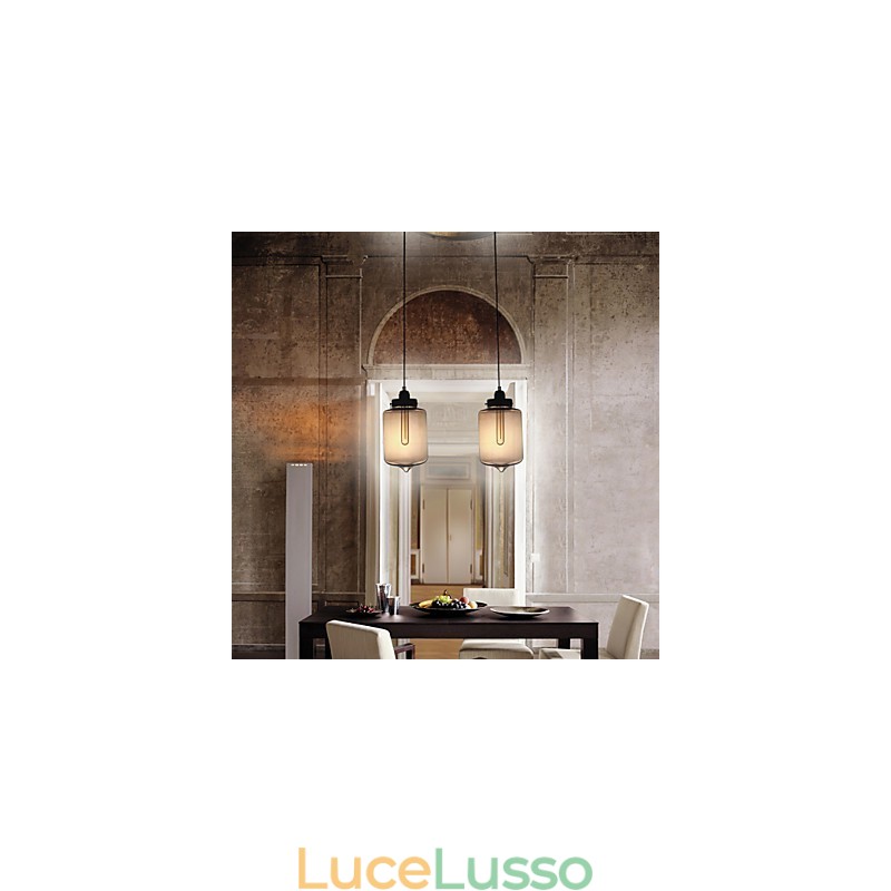 Lampada a sospensione moderna in vetro con 2 luci in design bottiglia trasparente