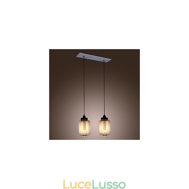 Lampada a sospensione moderna in vetro con 2 luci in design bottiglia trasparente