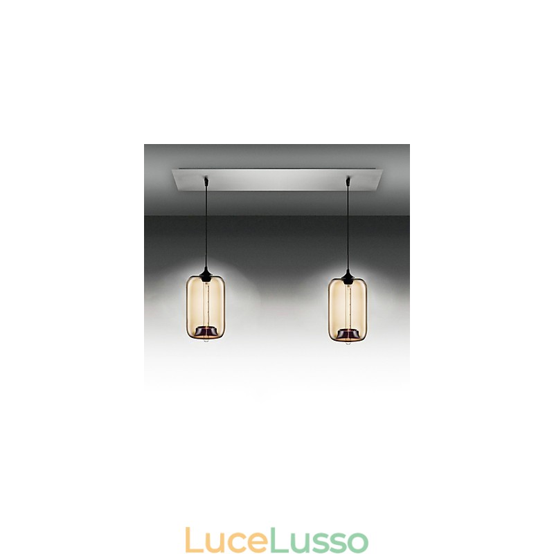 Lampada a sospensione moderna in vetro trasparente con 2 luci in design a bolle