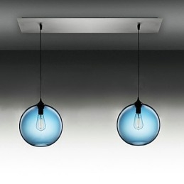 Lampada a sospensione moderna in vetro a 2 luci con design a bolle blu rotonde