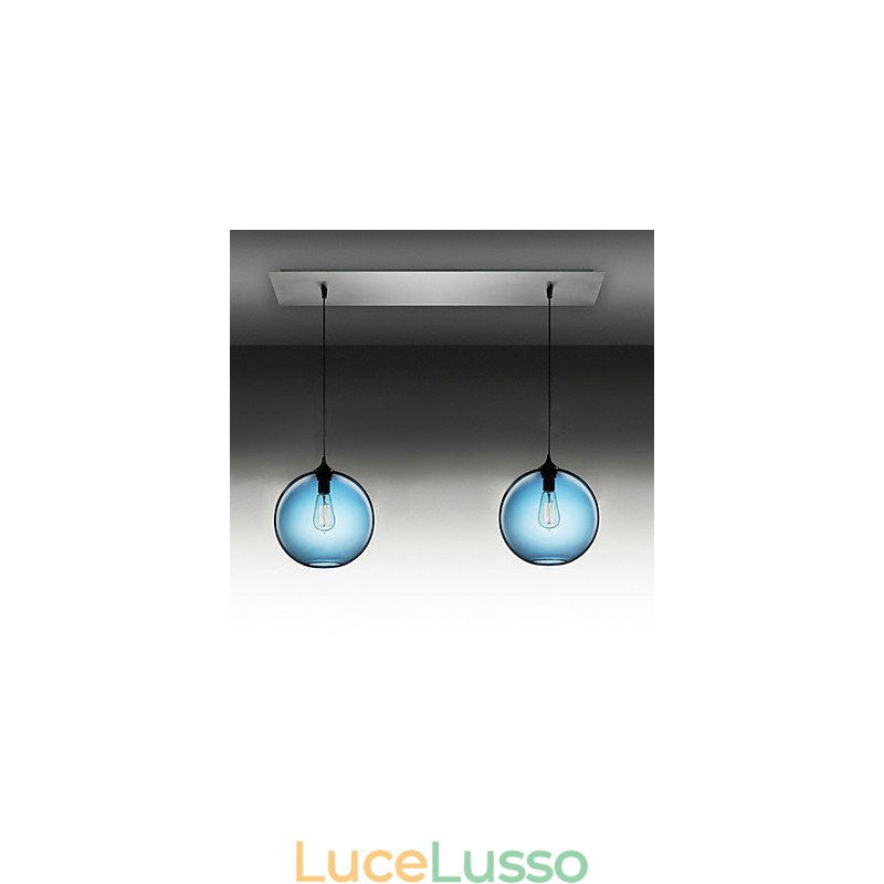 Lampada a sospensione moderna in vetro a 2 luci con design a bolle blu rotonde