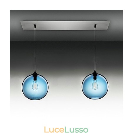 Lampada a sospensione moderna in vetro a 2 luci con design a bolle blu rotonde