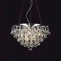 Lampada a sospensione a goccia di cristallo con 8 luci di forma rotonda