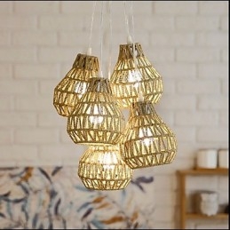 Lampadario a 5 teste in stile retrò creativo con corda in gabbia