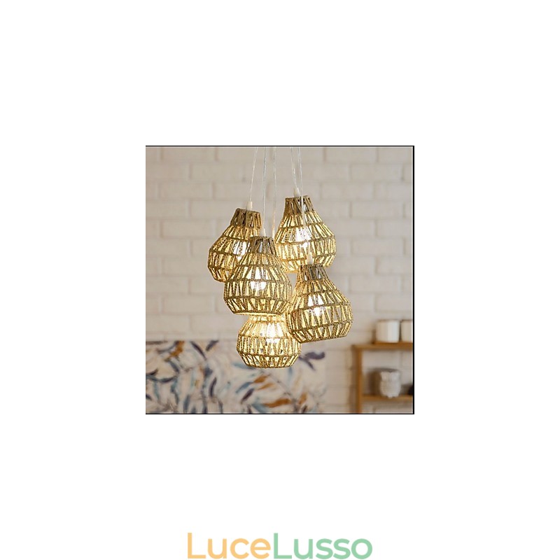 Lampadario a 5 teste in stile retrò creativo con corda in gabbia