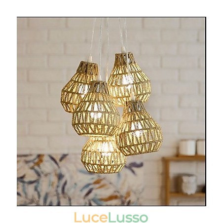 Lampadario a 5 teste in stile retrò creativo con corda in gabbia Lampadario a 5 teste in stile retrò creativo con corda in gabbia